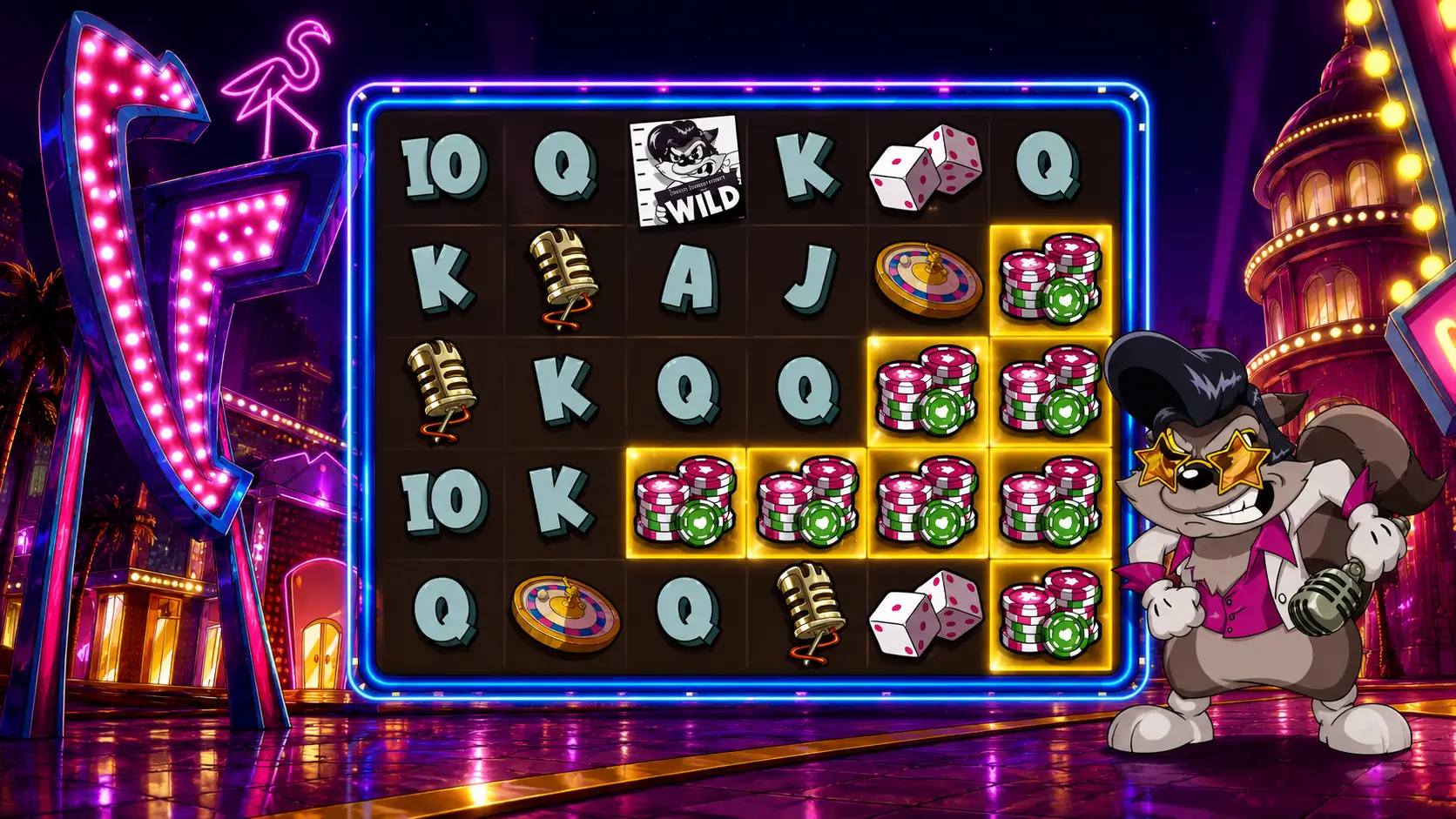 Le King poker chip cluster paying out on Golden Square positions