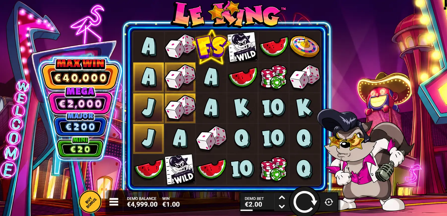 Le King at higher 2 euro stake - jackpots scale to Max Win 40,000 euros